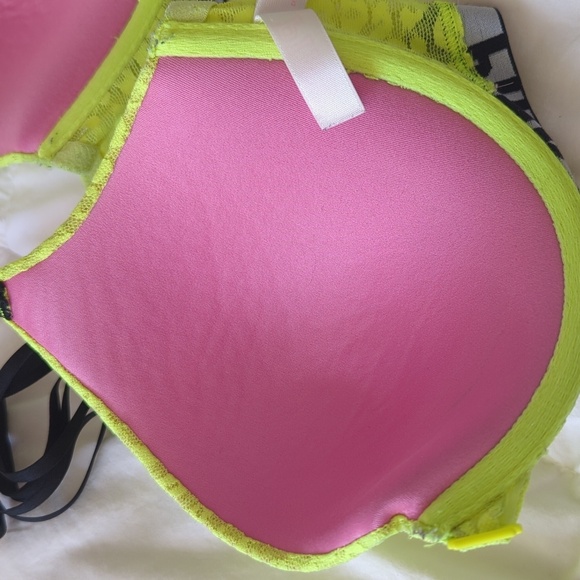 Victorias Secret Pink Push-up Pigeomant Chartreuse Yellow Razorback Bra - Picture 4 of 7